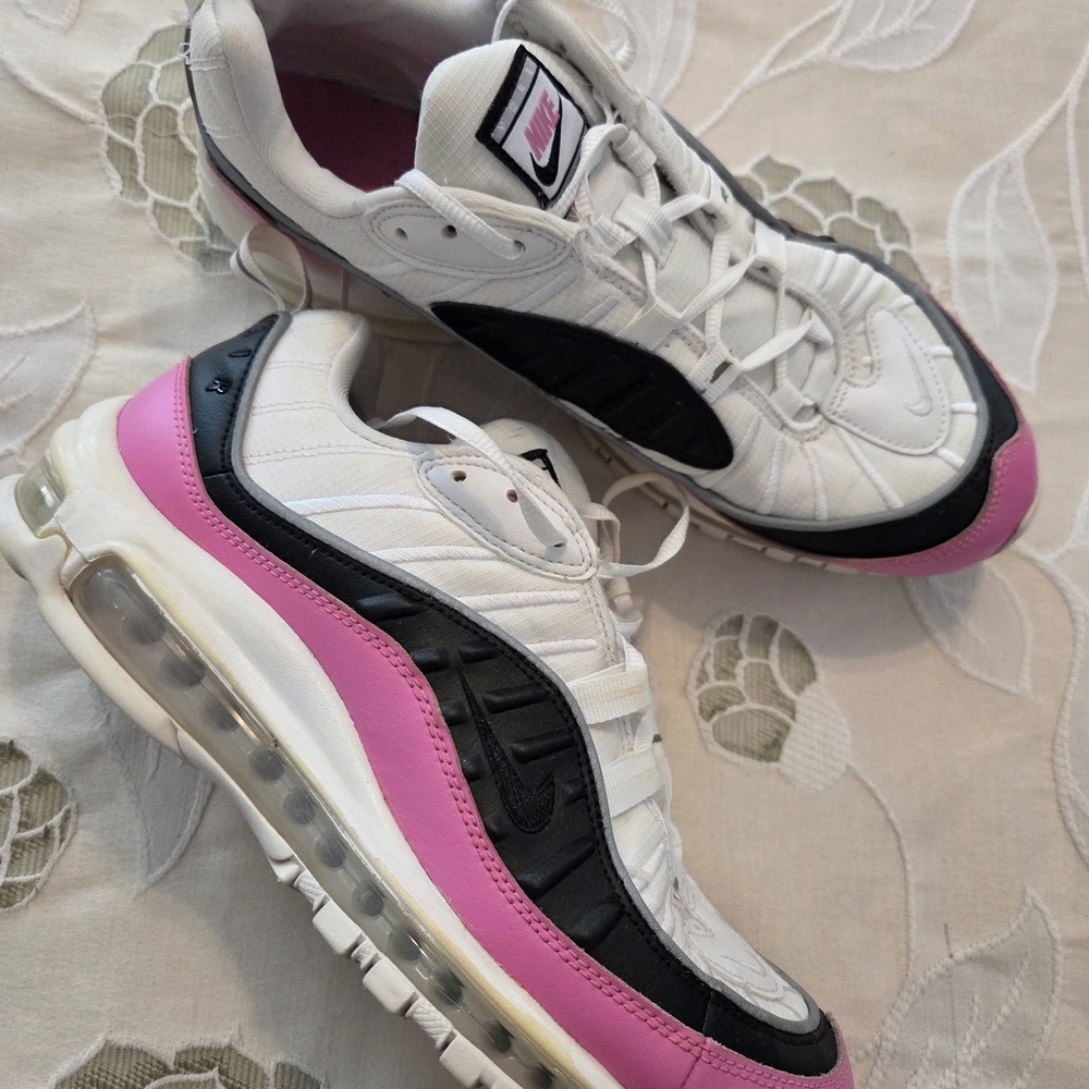 Nike Women’s Air Max 98 White Black Pink Athletic Sneakers